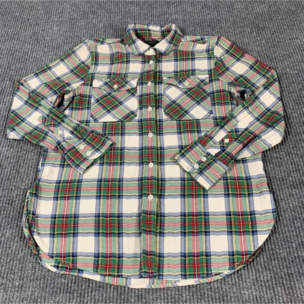 J Crew Top Womens 6 Green Plaid Button Up Shirt Pockets Western Comfort Casual